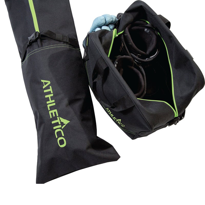 Athletico Two-Piece Ski and Boot Bag Combo | Store & Transport Skis Up to 200 CM and Boots Up To Size 13 | Includes 1 Ski Bag & 1 Ski Boot Bag (Black with Green Trim) - Image 4